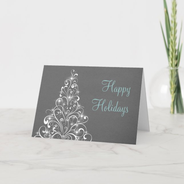 Sparkly Holiday Tree Greeting Card, Dark Gray Card (Front)