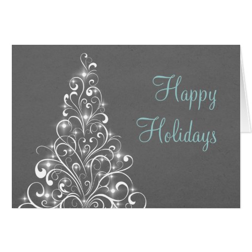 Sparkly Holiday Tree Greeting Card, Dark Gray Card | Zazzle