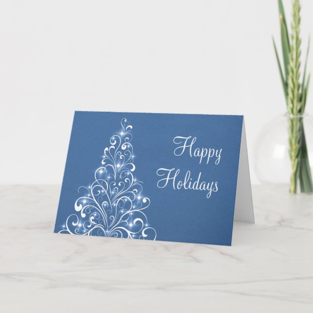 Sparkly Holiday Tree Greeting Card, Royal Blue Card (Front)