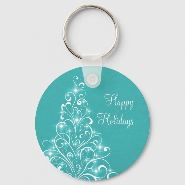 Sparkly Holiday Tree Keychain, Aqua Keychain (Front)