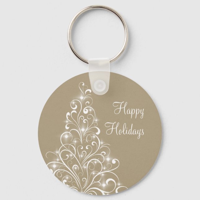Sparkly Holiday Tree Keychain, Latte Keychain (Front)