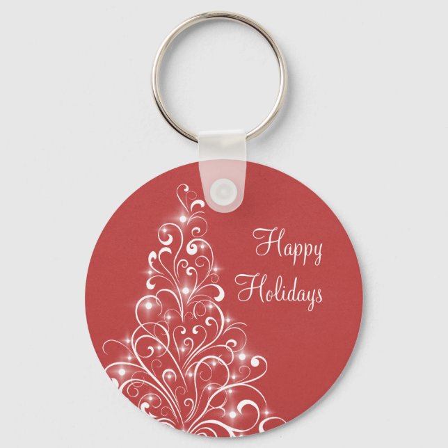 Sparkly Holiday Tree Keychain, Red Keychain (Front)