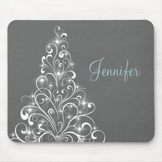 Sparkly Holiday Tree Mousepad, Gray Mouse Pad (Front)