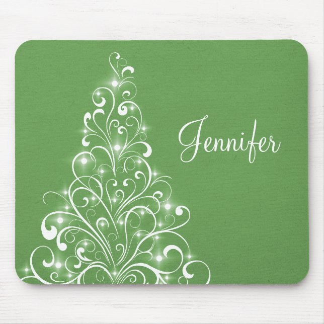 Sparkly Holiday Tree Mousepad, Green Mouse Pad (Front)