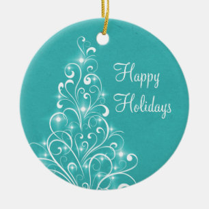Sparkly Holiday Tree Ornament, Aqua Ceramic Ornament