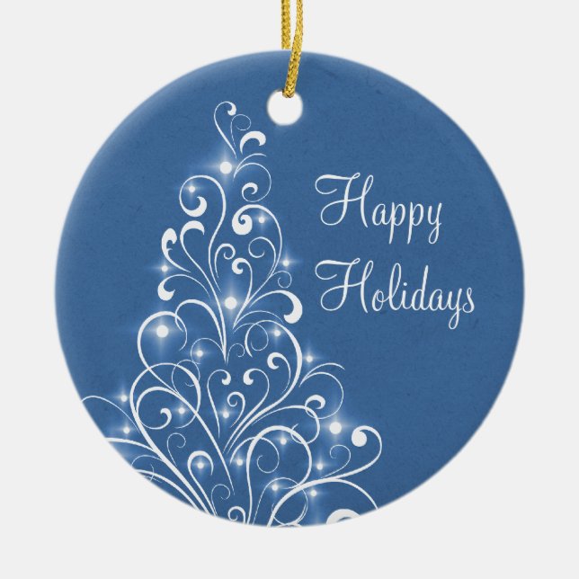 Sparkly Holiday Tree Ornament, Blue Ceramic Ornament (Front)