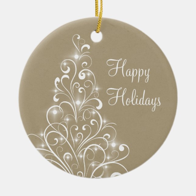 Sparkly Holiday Tree Ornament, Latte Ceramic Ornament (Front)