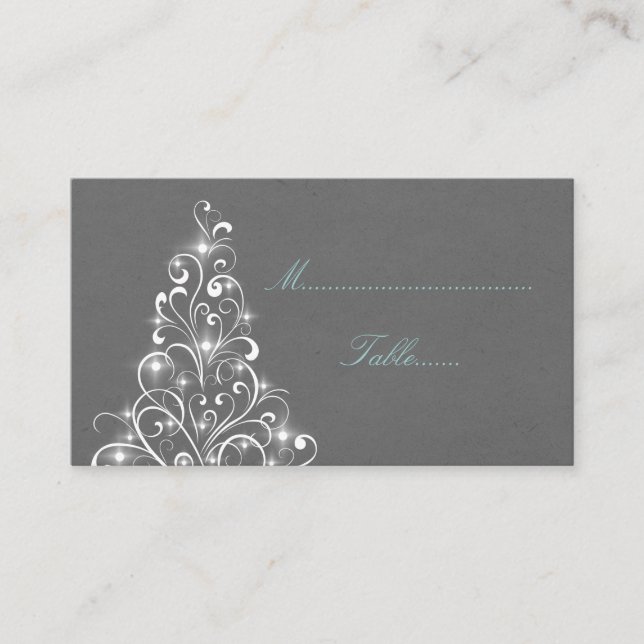 Sparkly Holiday Tree Place Card, Gray Card (Front)