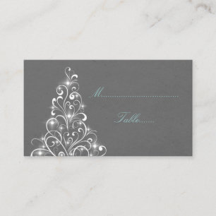 Sparkly Holiday Tree Place Card, Gray Card
