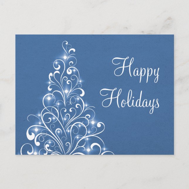 Sparkly Holiday Tree Postcard, Royal Blue (Front)