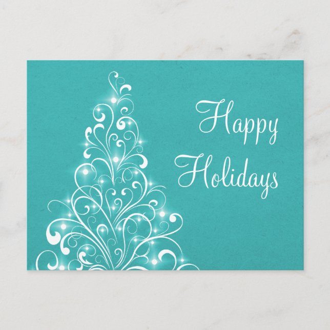 Sparkly Holiday Tree Postcard, Teal Postcard (Front)