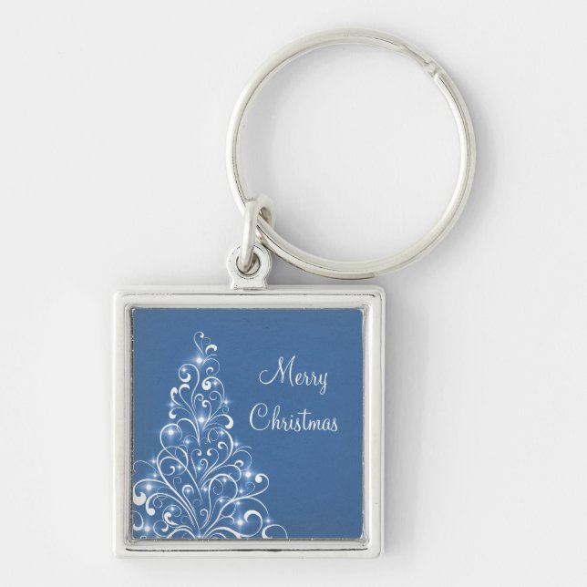 Sparkly Holiday Tree Premium Keychain, Blue Keychain (Front)