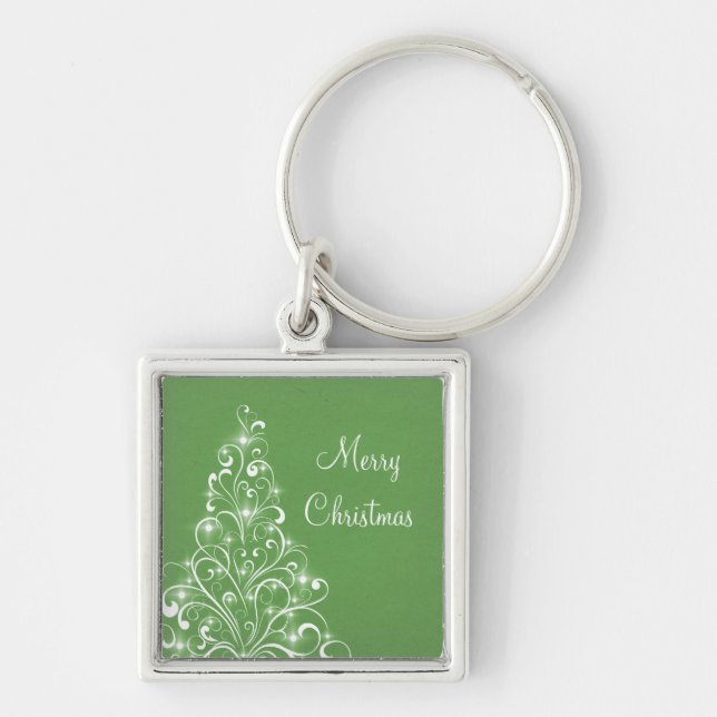 Sparkly Holiday Tree Premium Keychain, Green Keychain (Front)