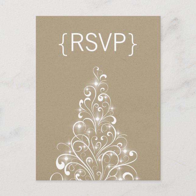 Sparkly Holiday Tree RSVP Postcard, Latte Invitation Postcard (Front)