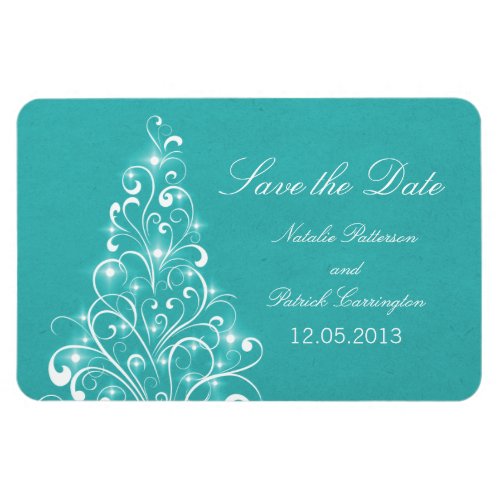 Sparkly Holiday Tree Save the Date Magnet Aqua Magnet