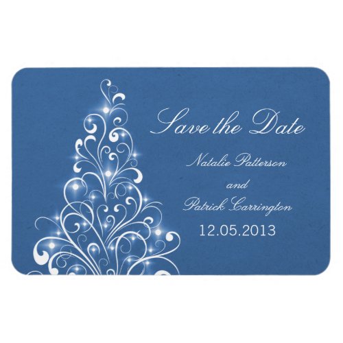 Sparkly Holiday Tree Save the Date Magnet Blue Magnet