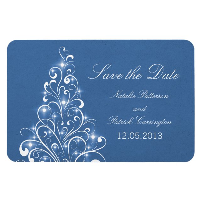 Sparkly Holiday Tree Save the Date Magnet, Blue Magnet (Horizontal)