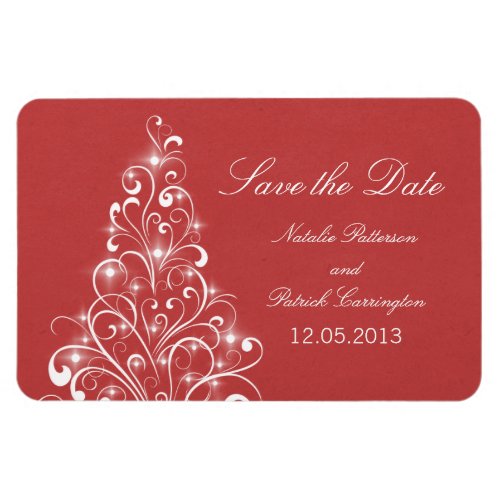 Sparkly Holiday Tree Save the Date Magnet Red Magnet