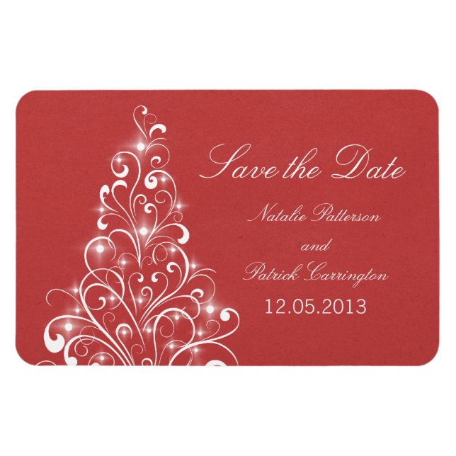 Sparkly Holiday Tree Save the Date Magnet, Red Magnet (Horizontal)