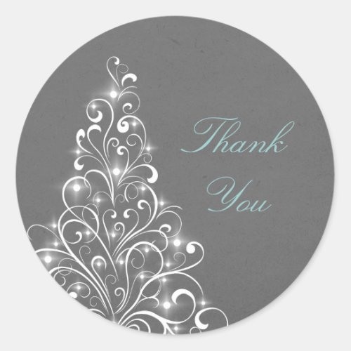 Sparkly Holiday Tree Thank You Stickers Gray Classic Round Sticker