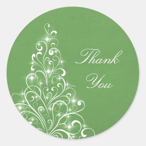 Sparkly Holiday Tree Thank You Stickers Green Classic Round Sticker