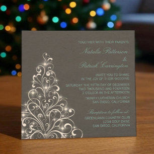 Sparkly Holiday Tree Wedding Invite, Gray Invitation