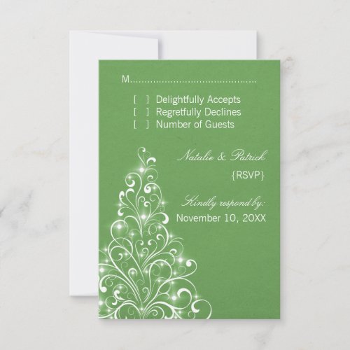 Sparkly Holiday Tree Wedding RSVP Card Green