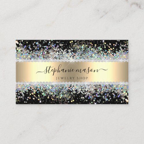 Sparkly Holographic Glitter Diamonds Gold Black Calling Card