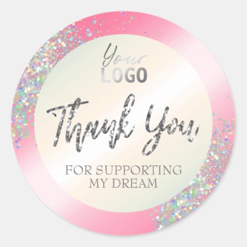Sparkly Holographic Glitter Thank You Purchase Classic Round Sticker