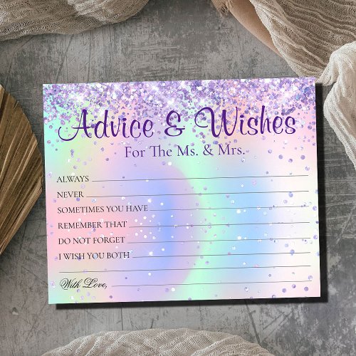 Sparkly Holographic Wedding Advice Wishes Cards