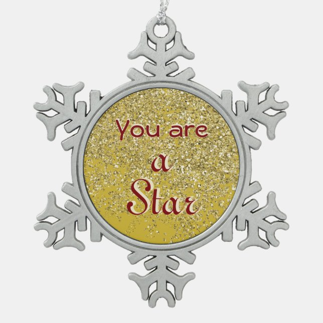 Sparkly Hope Star 2 Snowflake Pewter Christmas Ornament (Front)