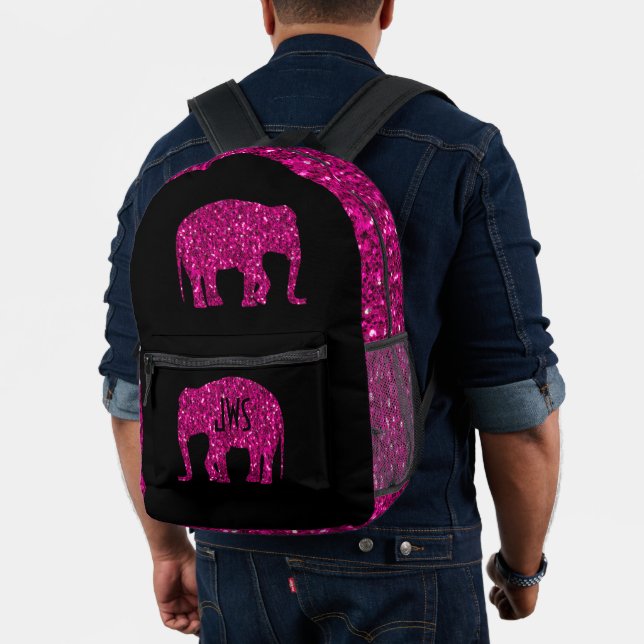 Sparkly hot pink Elephant Custom Monogram black Printed Backpack (Insitu (Model))