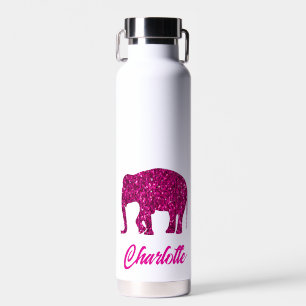 Sparkly hot pink Elephant Custom name Water Bottle