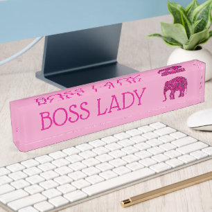 Sparkly hot pink Elephant faux sparkle Boss Lady Desk Name Plate