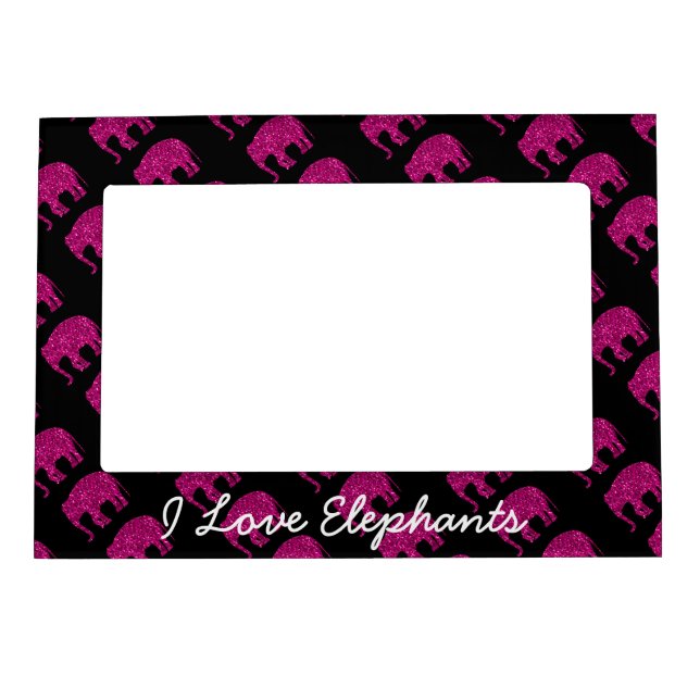Sparkly hot pink Elephant faux sparkle Personalize Magnetic Frame (Front)