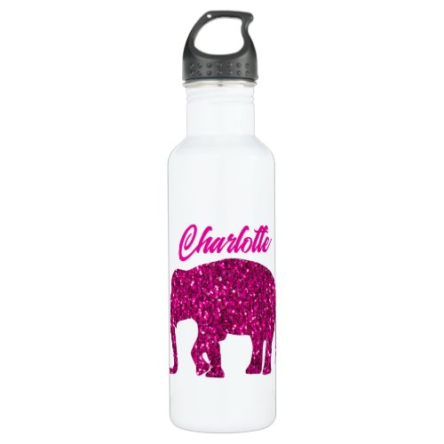 Sparkly hot pink Elephant faux sparkle Your name Stainless Steel Water Bottle