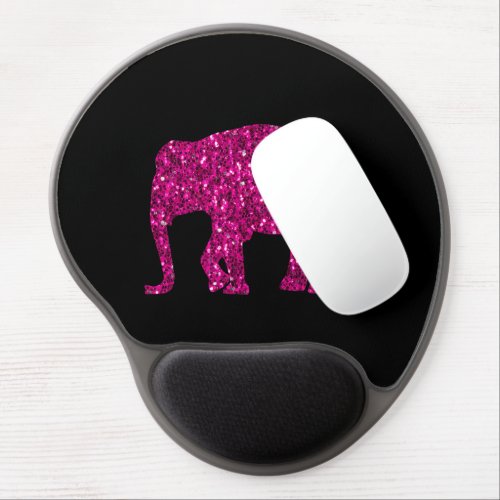 Sparkly hot pink Elephant faux sparkles black Gel Mouse Pad