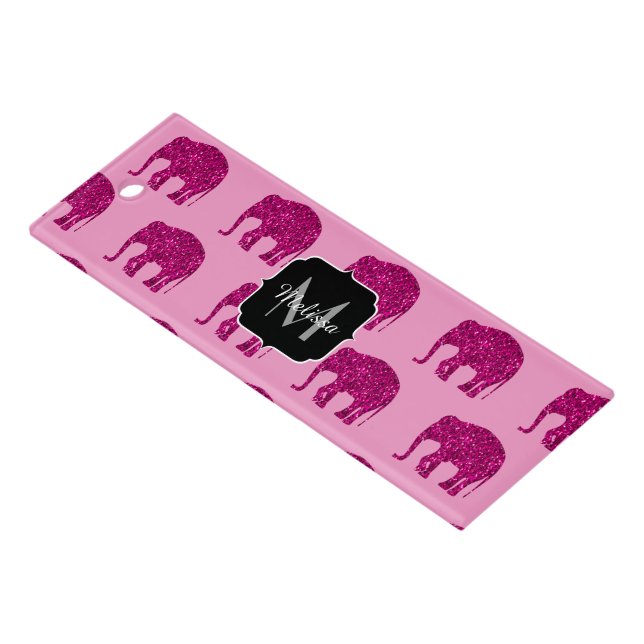 Sparkly hot pink Elephant faux sparkles Monogram Ruler (Angled)