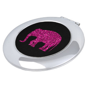 Sparkly hot pink Elephant faux sparkles on black Compact Mirror