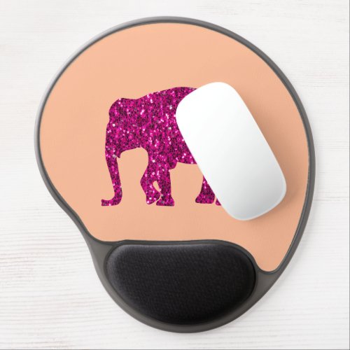 Sparkly hot pink Elephant faux sparkles peach Gel Mouse Pad