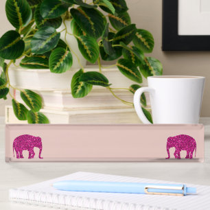 Sparkly hot pink Elephant faux sparkles rose pink Desk Name Plate