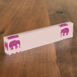 Sparkly hot pink Elephant faux sparkles rose pink Desk Name Plate
