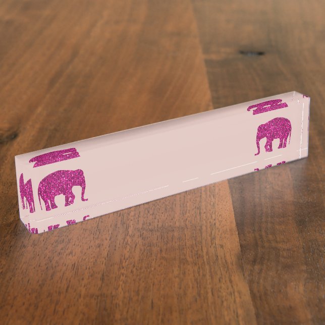 Sparkly hot pink Elephant faux sparkles rose pink Desk Name Plate (Side)