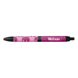 Sparkly hot pink Elephant faux sparkles Your name Pen