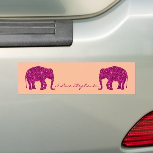 Sparkly hot pink Elephant faux sparkles Your text Bumper Sticker