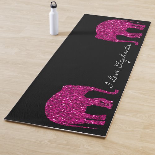 Sparkly hot pink Elephant faux sparkles Your text Yoga Mat