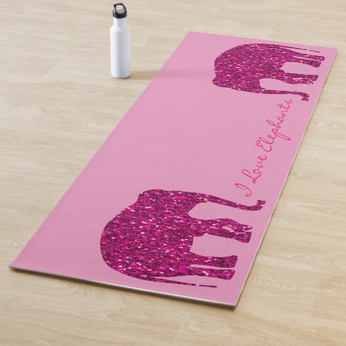 Sparkly hot pink Elephant faux sparkles Your text Yoga Mat