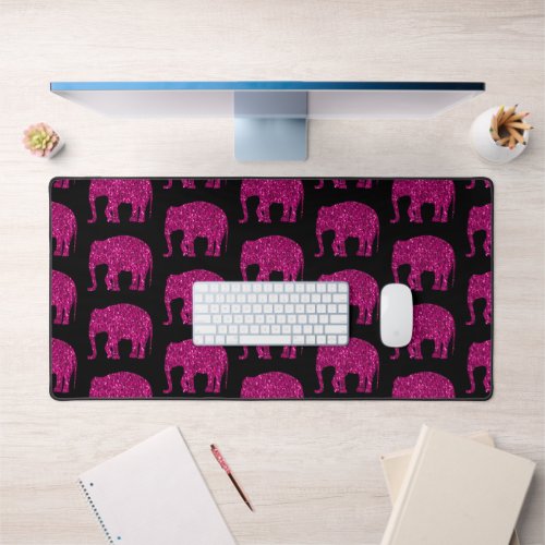 Sparkly hot pink Elephant sparkles pattern black Desk Mat