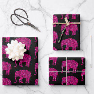 Sparkly hot pink Elephant sparkles pattern black Wrapping Paper Sheets