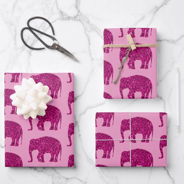 Sparkly hot pink Elephant sparkles pattern Wrapping Paper Sheets (Front)